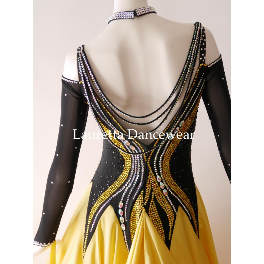 Lauretta Dancewear 社交ダンスドレス衣装 スタンダード/モダン 高級仕様 ブラック/イエロー (M) ラウレッタダンスウエア ST21095_3