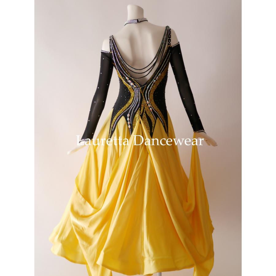 Lauretta Dancewear 社交ダンスドレス衣装 スタンダード/モダン 高級仕様 ブラック/イエロー (M) ラウレッタダンスウエア ST21095_2