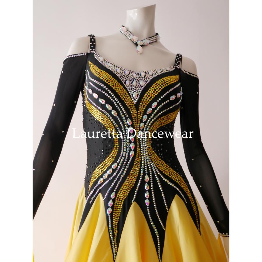 Lauretta Dancewear 社交ダンスドレス衣装 スタンダード/モダン 高級仕様 ブラック/イエロー (M) ラウレッタダンスウエア ST21095_1
