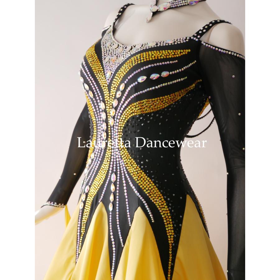 Lauretta Dancewear 社交ダンスドレス衣装 スタンダード/モダン 高級仕様 ブラック/イエロー (M) ラウレッタダンスウエア ST21095_5