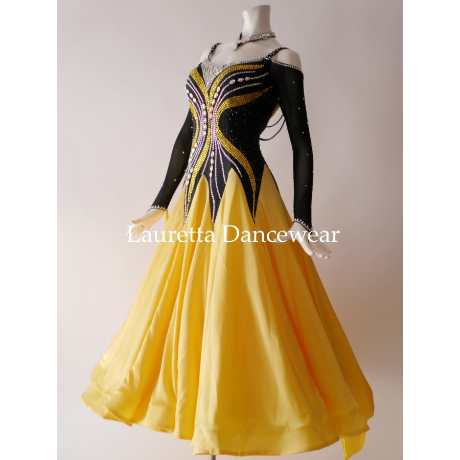 Lauretta Dancewear 社交ダンスドレス衣装 スタンダード/モダン 高級仕様 ブラック/イエロー (M) ラウレッタダンスウエア ST21095_4