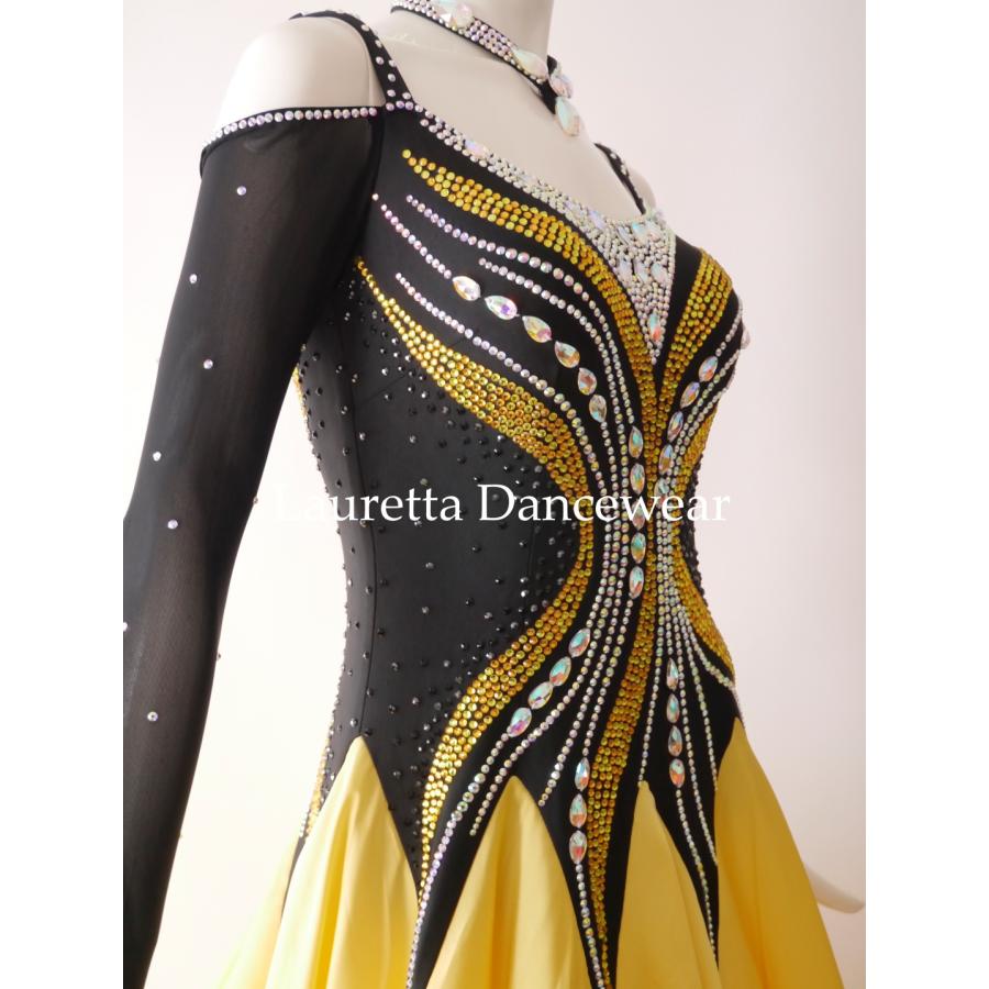 Lauretta Dancewear 社交ダンスドレス衣装 スタンダード/モダン 高級仕様 ブラック/イエロー (M) ラウレッタダンスウエア ST21095_8