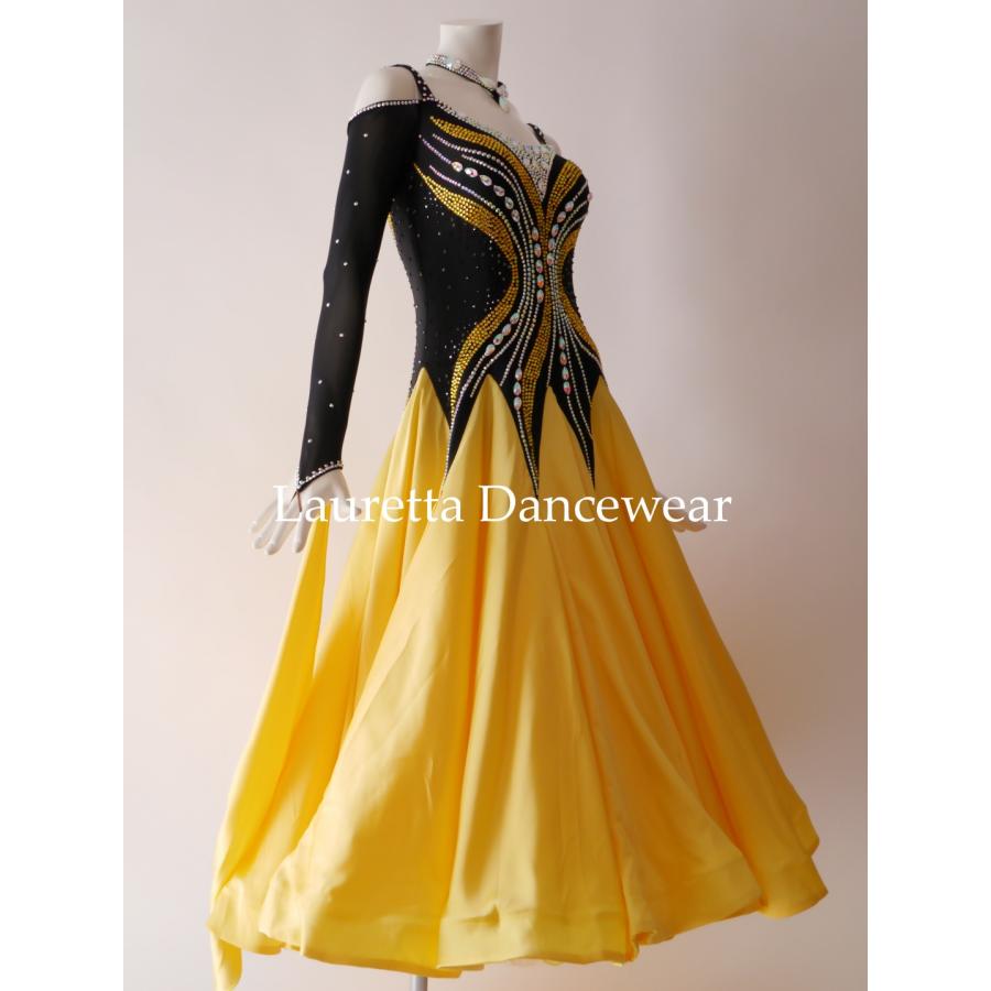 Lauretta Dancewear 社交ダンスドレス衣装 スタンダード/モダン 高級仕様 ブラック/イエロー (M) ラウレッタダンスウエア ST21095_7