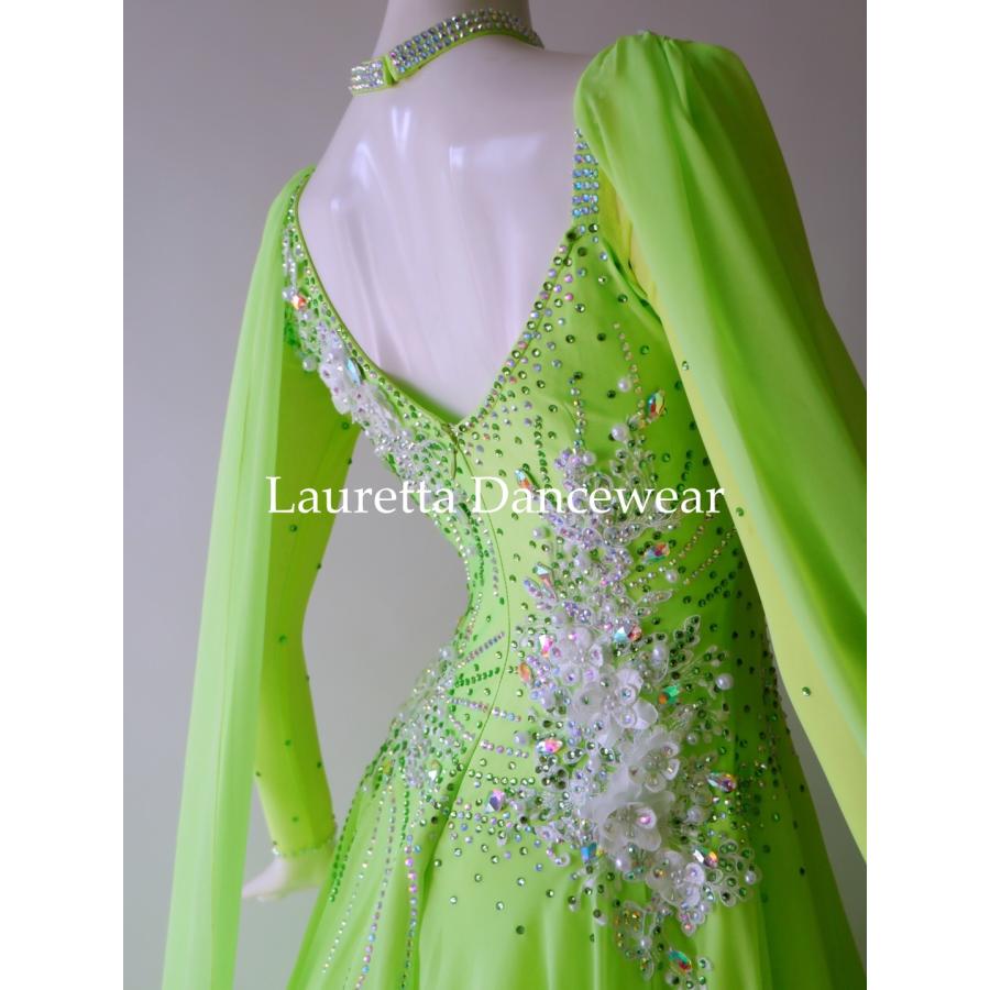 【社交ダンス】エスパンサルバーグ　グリーンプリント柄　スタンダードドレス Lauretta Dancewear 社交ダンスドレス衣装 スタンダード モダン 競技