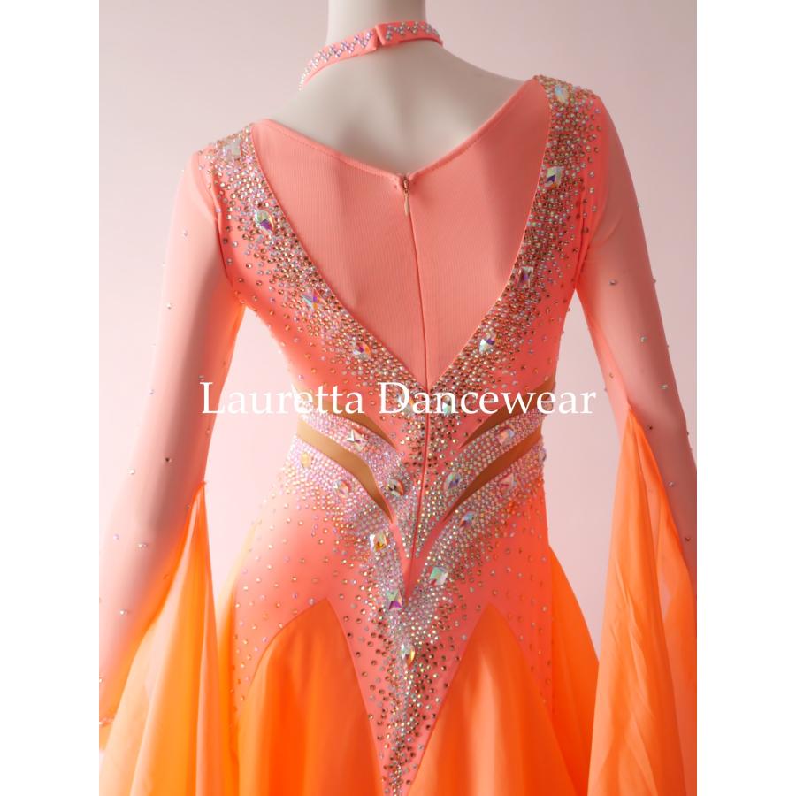 社交ダンス　華やかなオレンジの社交ダンスドレス Lauretta Dancewear 社交ダンスドレス衣装 スタンダード モダン 競技