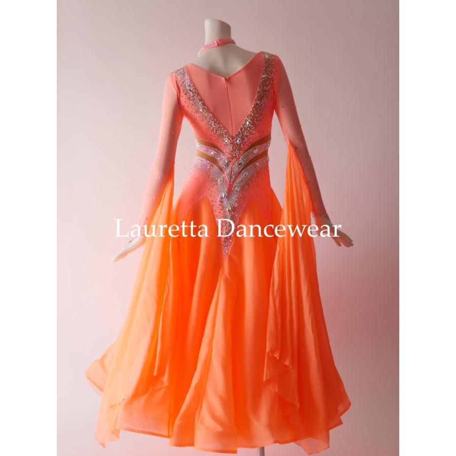 新品★ダンスドレス★スタンダード★社交ダンス★競技会★パーティー★オレンジレッド Lauretta Dancewear 社交ダンスドレス衣装 スタンダード モダン 競技