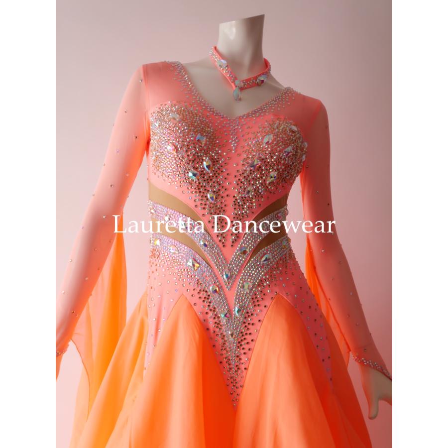 新品★ダンスドレス★スタンダード★社交ダンス★競技会★パーティー★オレンジレッド Lauretta Dancewear 社交ダンスドレス衣装 スタンダード モダン 競技