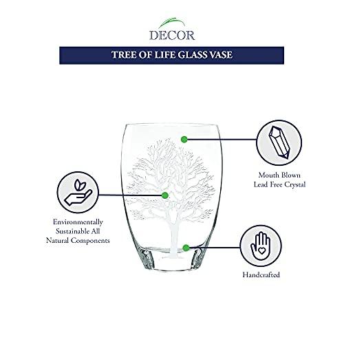 おしゃれ Badash Tree of Life Glass Vase - 11.5 Tall Mouth-Blown European Etched Crystal Vase in Silver - Fine Lead-Free Crystal Floral Vase ＆ Home (並行輸入)