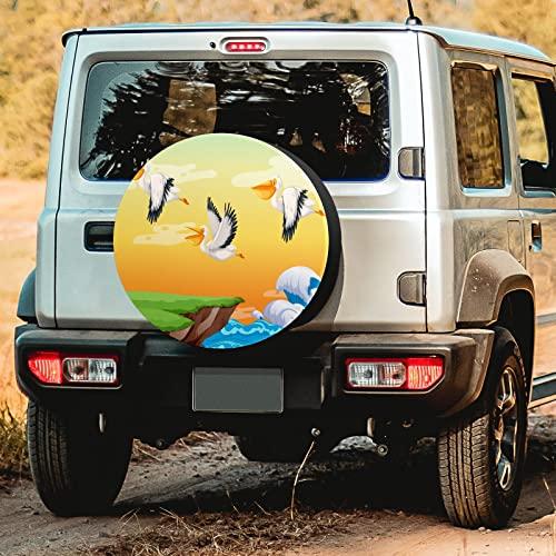 Camping Spare Tire Cover Pelican Flying On The Sky Waterproof Dust-Proof Wheel Protectors for Rv SUV RvsTrailer Truck Camper Travel Traile 15” - 1