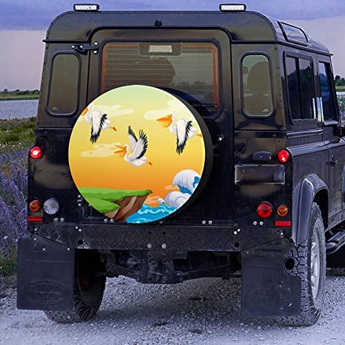 Camping Spare Tire Cover Pelican Flying On The Sky Waterproof Dust-Proof Wheel Protectors for Rv SUV RvsTrailer Truck Camper Travel Traile 15” - 4