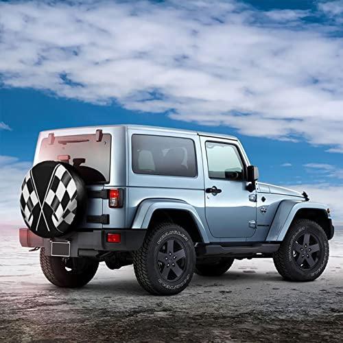 Spare　Tire　Cover　Flags　Print　15　Inch　Checkered　White　Universal　Wheel　Formula　Dust-Proof　Wheel　Black　Cover　Tire　Pattern　Waterproof　Protector