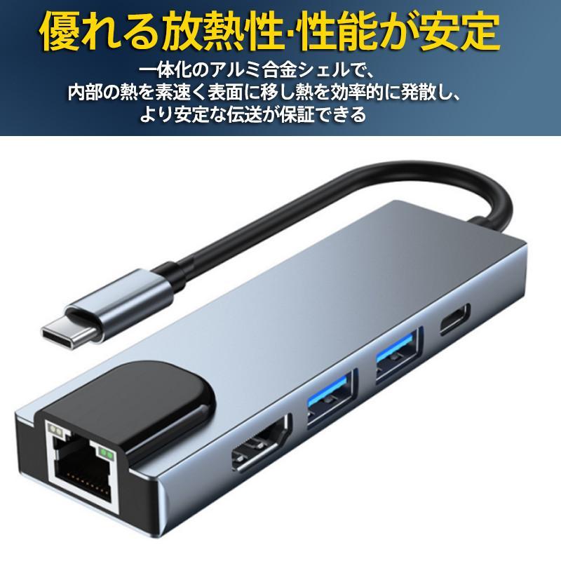 USBハブ 5in1 ドッキングステーション 5ポート PD充電 有線LAN 4K HDMI ギガポート LANポート イーサネット 変換アダプター｜lavenda27｜09