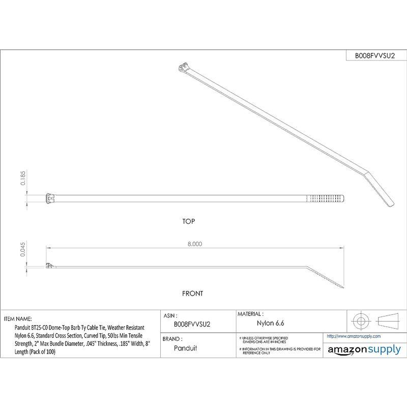 パンドウイット　ステンレス爪ロック式ナイロン結束バンド　耐候性黒　長さ203mm　1000本入り　幅4.7mm　BT2S-M0