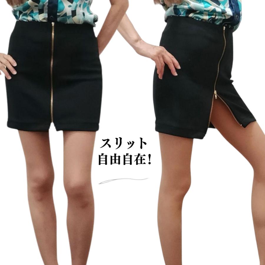 S M L ミニスカート ストレッチ タイトスカート スリット 前ファスナー