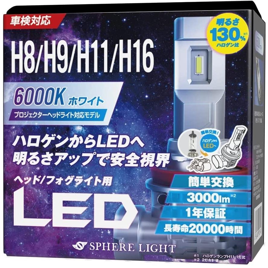 SPHERE LIGHT（スフィアライト） 【1年保証】 車用 LEDヘッドライト H8
