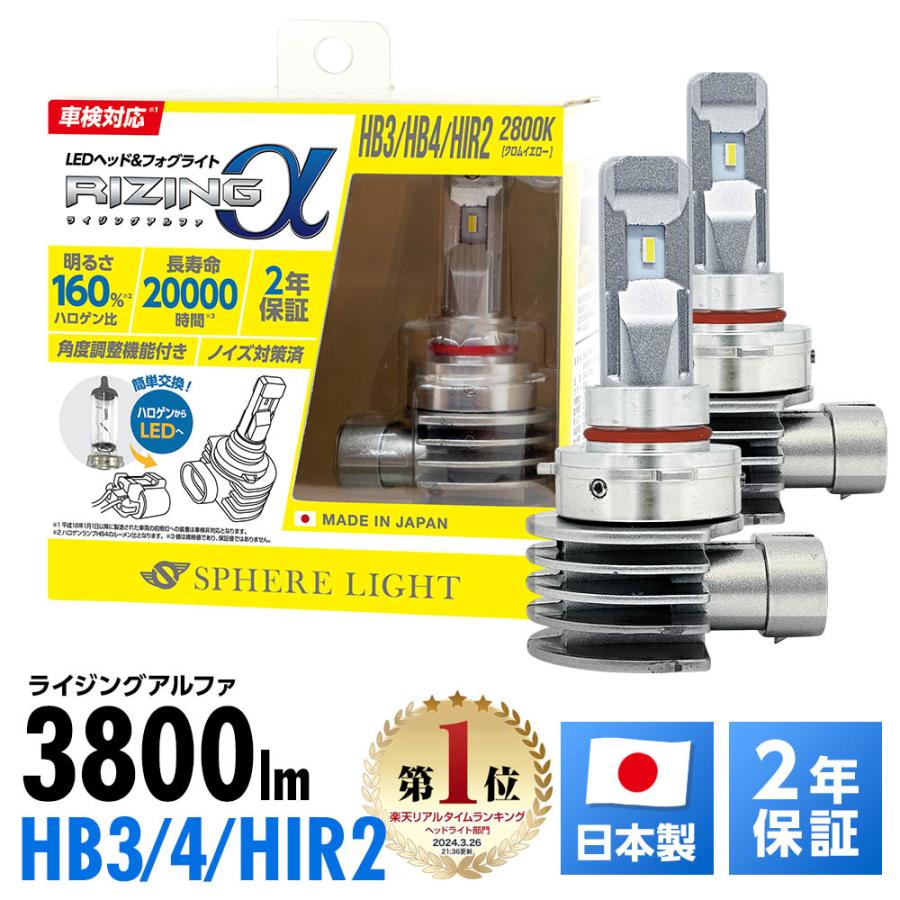 SPHERE LIGHT（スフィアライト） 2年保証 RIZINGα HB3 HB4 HIR2 2800K