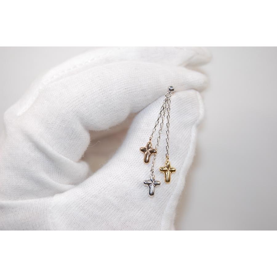 Ｋ１４ＷＧｘＫ１８　ホワイトゴールドｘイエローゴールド　クロスチャーム　ピアス　【中古】【当日発送】