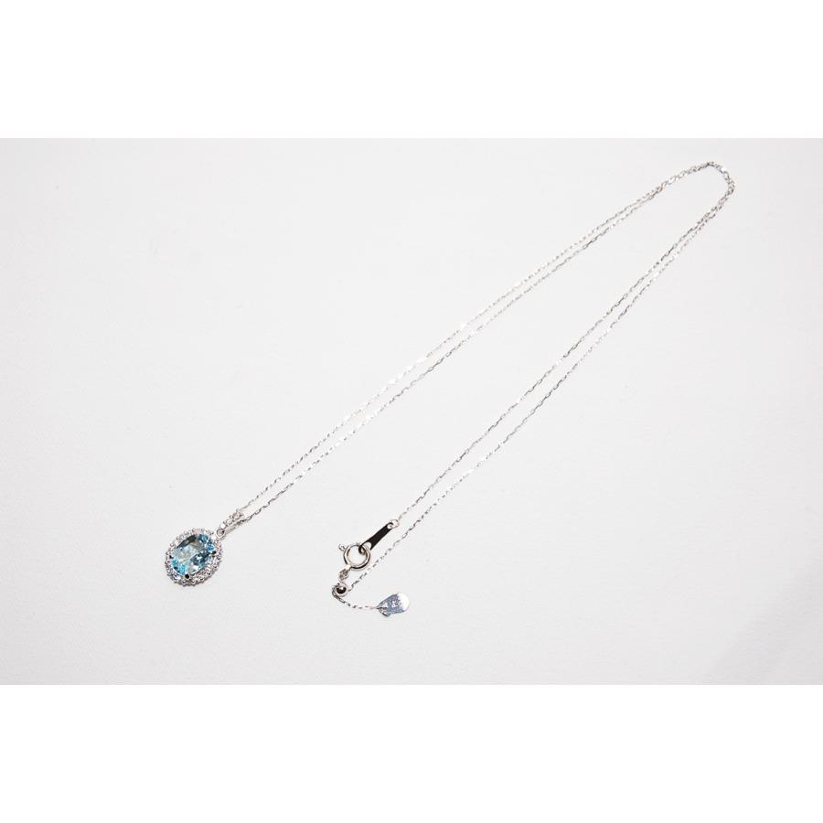 Pt900 プラチナ アクアマリン ダイヤモンド取り巻き ネックレス 