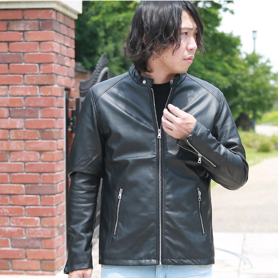 レザージャケット ブルゾン ライダース メンズ ジャケット PU PUライダース PUレザー フェイクレザー シングル アウター スタンドカラー  服 物｜lax｜05