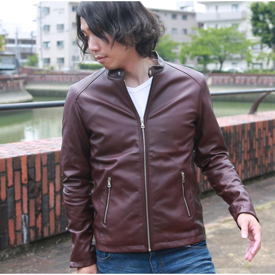 レザージャケット ブルゾン ライダース メンズ ジャケット PU PUライダース PUレザー フェイクレザー シングル アウター スタンドカラー  服 物｜lax｜08