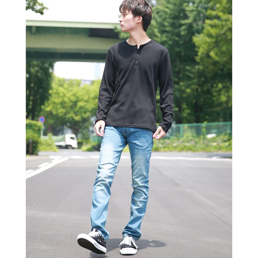 ロンT メンズ ワッフル サーマル ロングTシャツ インナー ヘンリーネック 無地 ブラック グレー ホワイト メンズファッション 大人  カットソー カジュアル |  | 05