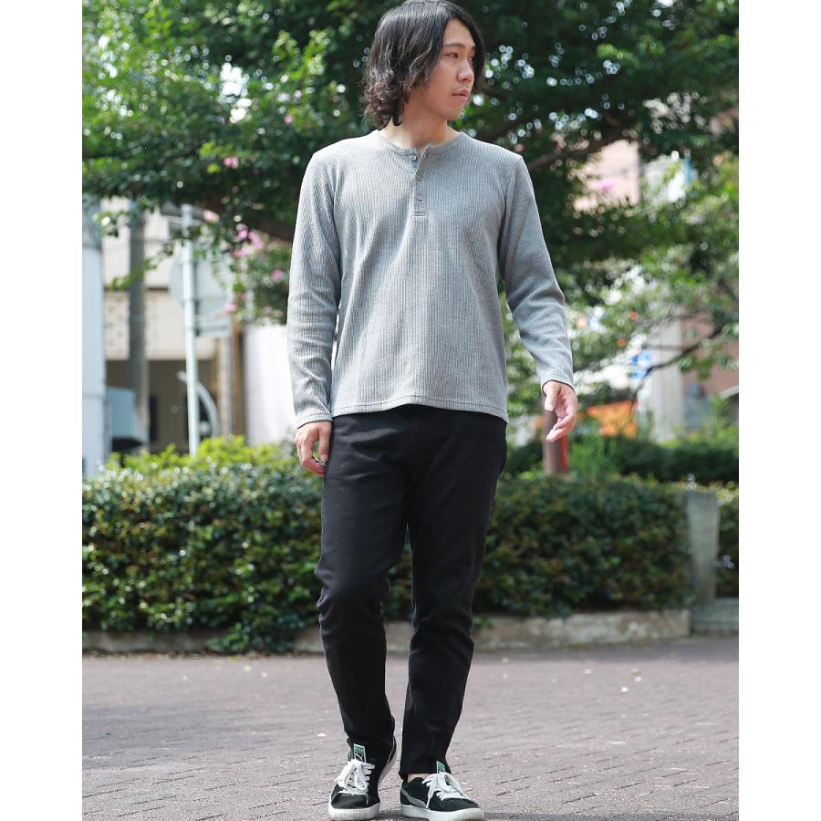 ロンT メンズ ワッフル サーマル ロングTシャツ インナー ヘンリーネック 無地 ブラック グレー ホワイト メンズファッション 大人  カットソー カジュアル |  | 07