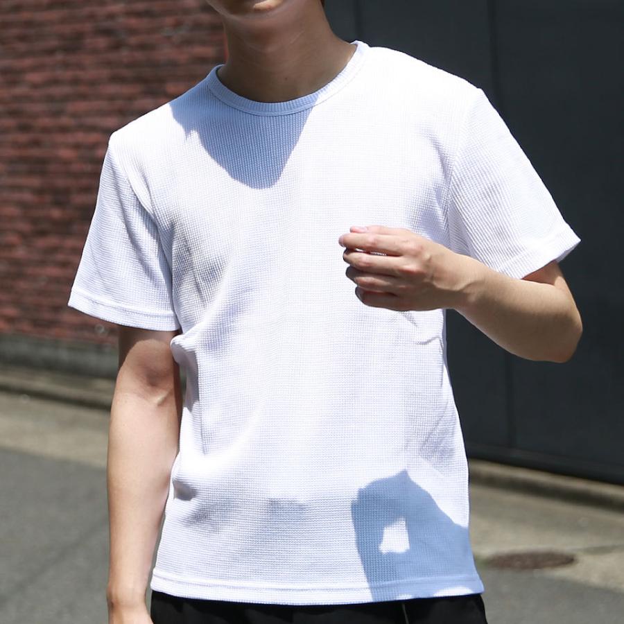 ワッフル クルーネックｔシャツ サーマル メンズ トップス インナー お洒落 カットソー 春服 夏服 ベーシック  無地 |  | 02