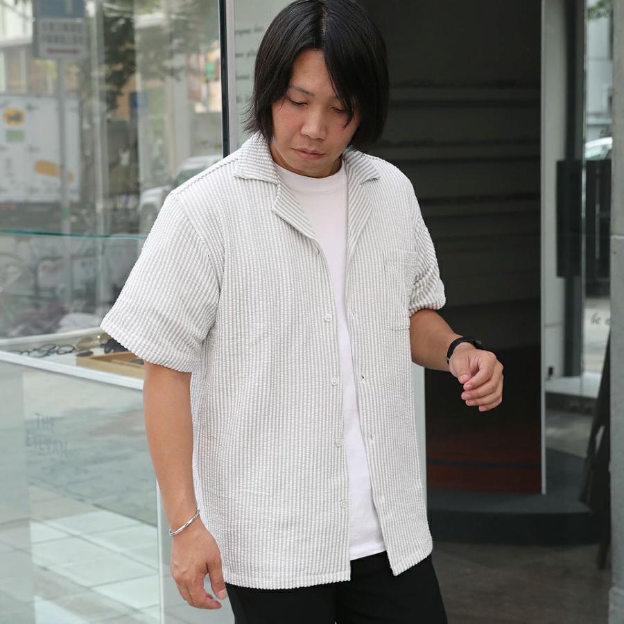 シャツ メンズ 半袖 半袖シャツ オープンカラー スキッパー 開襟シャツ ストライプ シアサッカー パイル ジャガード カジュアル 夏 服 夏服 春夏 WEB-418 |  | 14