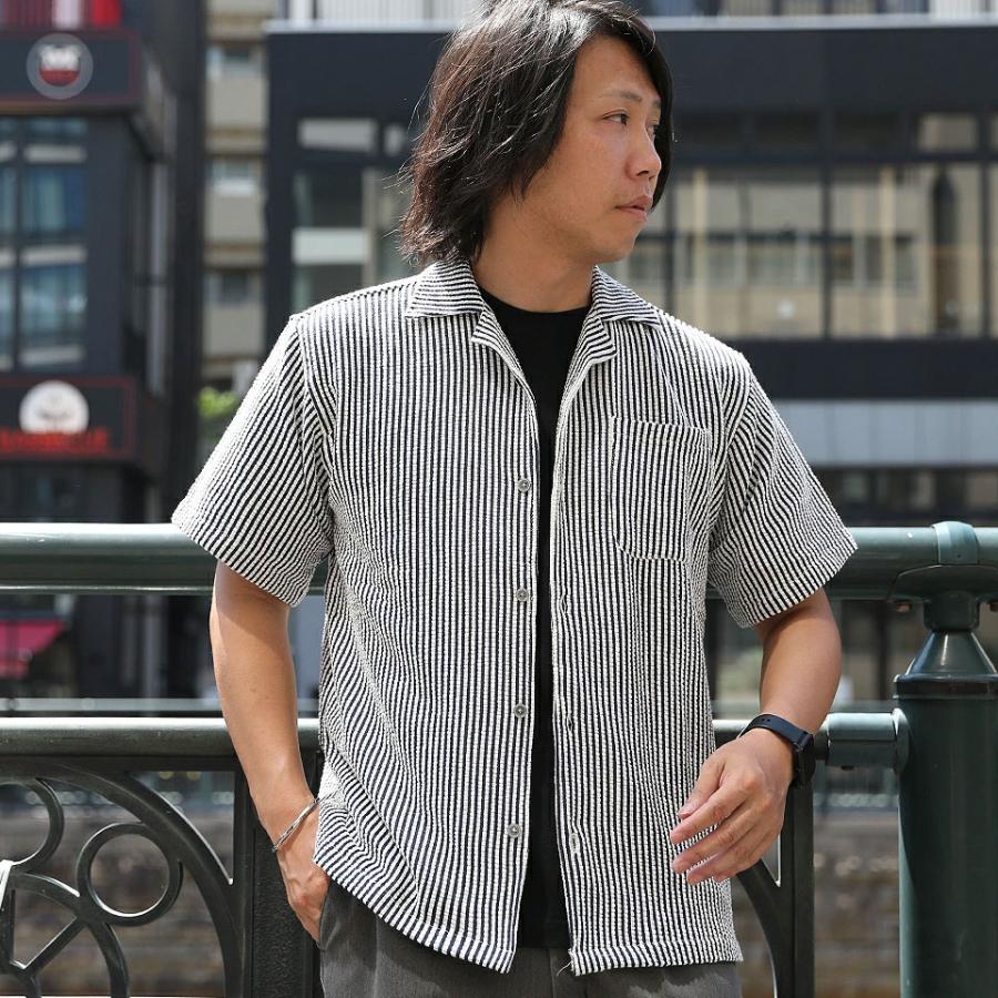 シャツ メンズ 半袖 半袖シャツ オープンカラー スキッパー 開襟シャツ ストライプ シアサッカー パイル ジャガード カジュアル 夏 服 夏服 春夏 WEB-418 |  | 12