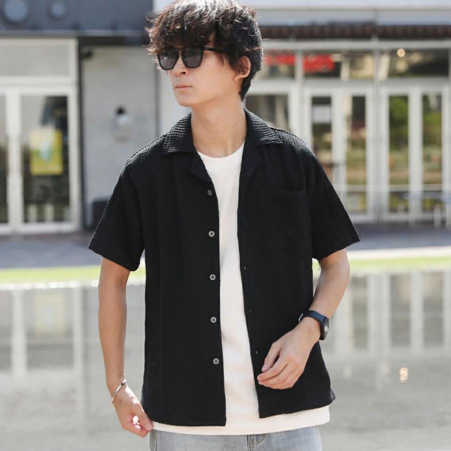 シャツ メンズ 半袖 半袖シャツ オープンカラー スキッパー 開襟シャツ ストライプ シアサッカー パイル ジャガード カジュアル 夏 服 夏服 春夏 WEB-418 |  | 06