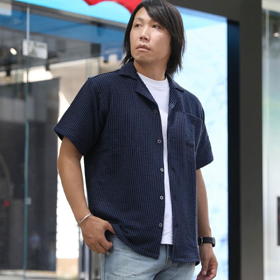 シャツ メンズ 半袖 半袖シャツ オープンカラー スキッパー 開襟シャツ ストライプ シアサッカー パイル ジャガード カジュアル 夏 服 夏服 春夏 WEB-418 |  | 08