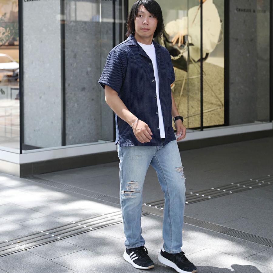 シャツ メンズ 半袖 半袖シャツ オープンカラー スキッパー 開襟シャツ ストライプ シアサッカー パイル ジャガード カジュアル 夏 服 夏服 春夏 WEB-418 |  | 09