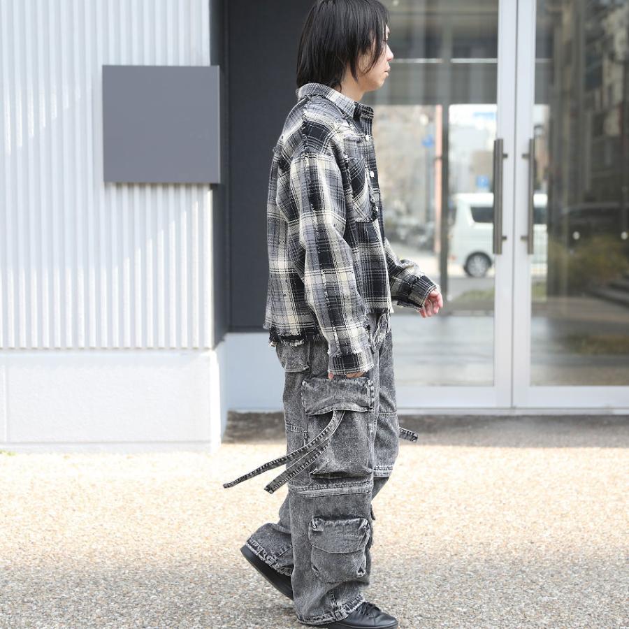 ケミカルウォッシュ テクノパンツ ワイドパンツ カーゴパンツ デニム ジーパン デニムパンツ ワイド メンズ ワイドシルエット デニム カーゴパンツ WEB-641 |  | 09