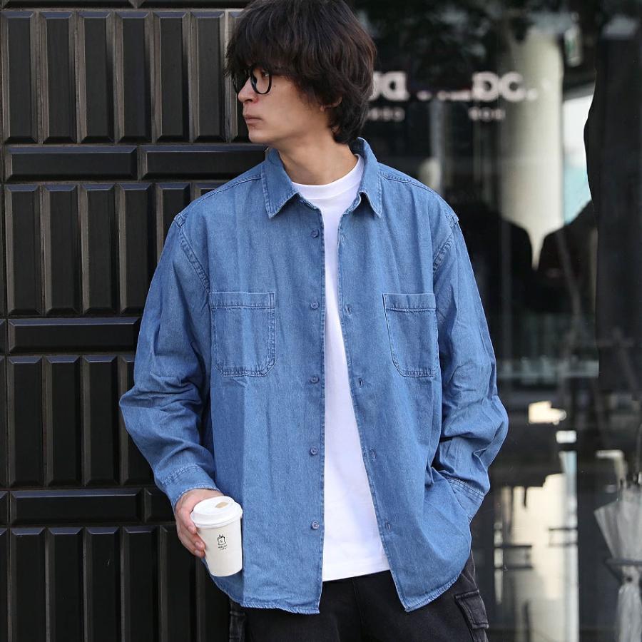  オーバーサイズ デニム 長袖 シャツ デニムシャツ 長袖シャツ デニム ライトオンス メンズ シャツ オーバー