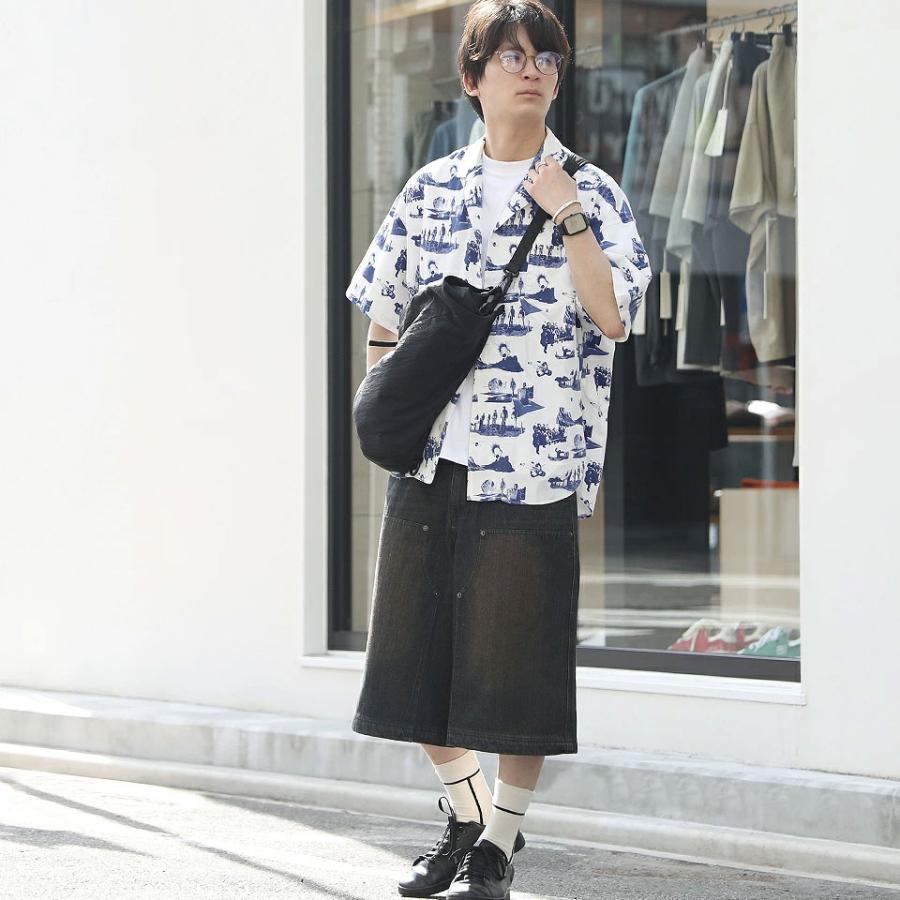 ワイド ダブルニー デニム ショートパンツ デニムショーツ バギー