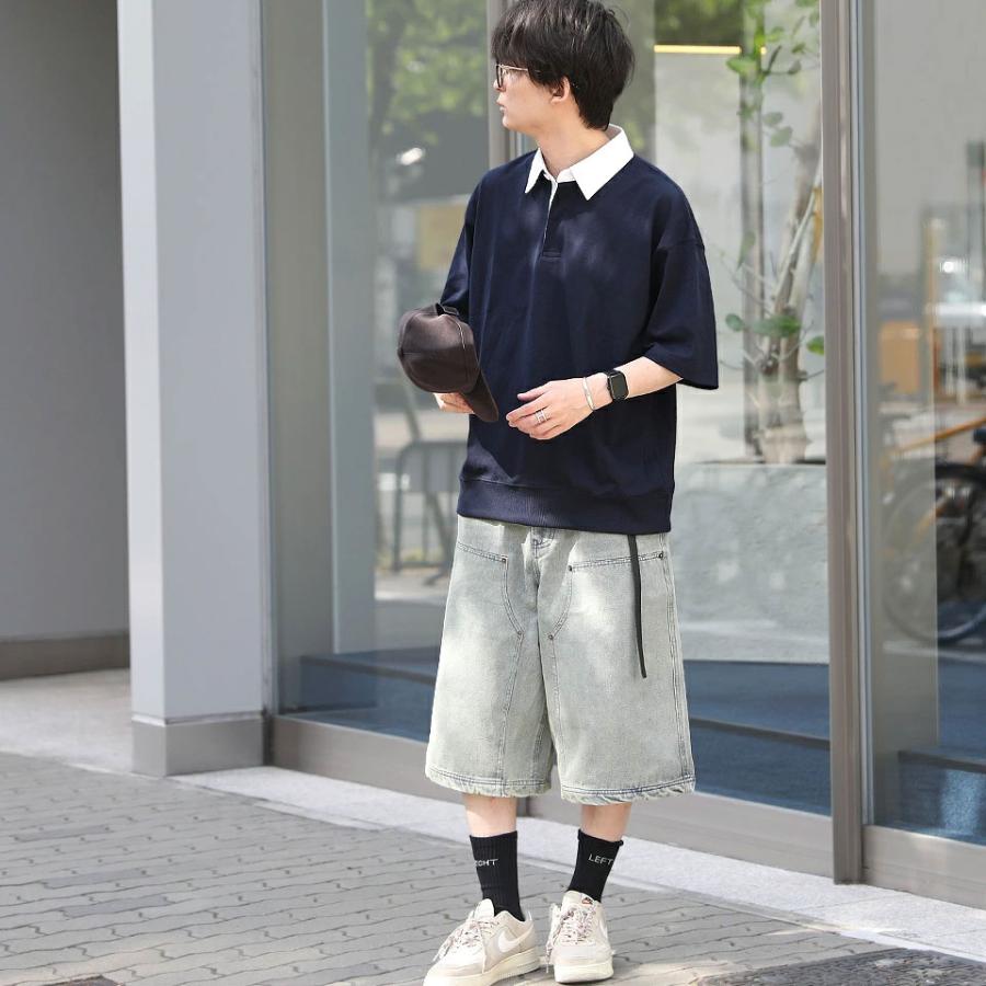 ワイド ダブルニー デニム ショートパンツ デニムショーツ バギー