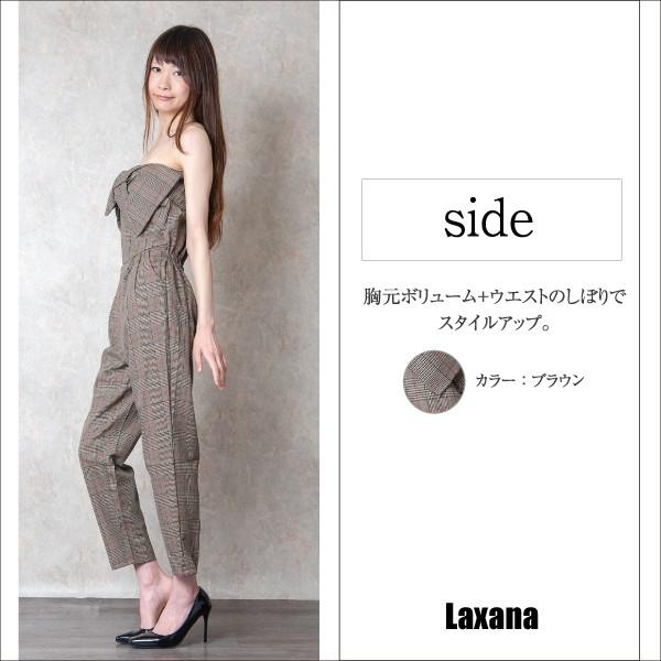 グレンチェック柄コンビネゾン レディース コンビネゾン オールインワン チェック グレンチェック オフショル ベアトップ グレー ブラウン リボン E Laxana 通販 Yahoo ショッピング