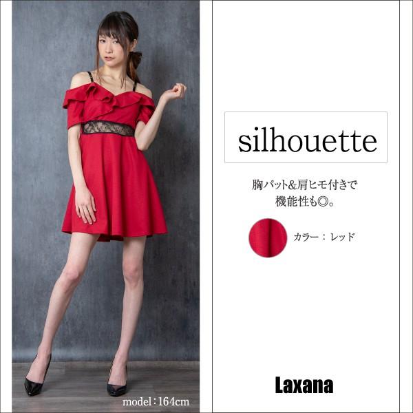 オフショルダーワンピース レディース ワンピース オフショル オフショルダー レース 透け感 フリル ミニ フレア セクシー 赤 黒 ブラック E Laxana 通販 Yahoo ショッピング