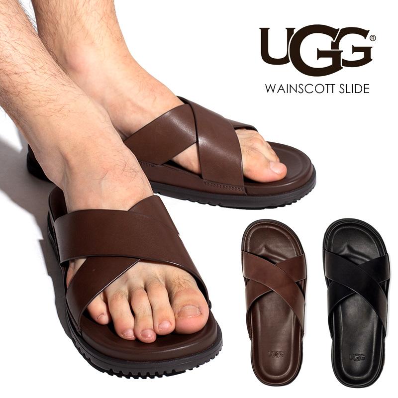 Ugg サンダル メンズ 夏 革 ブランド おしゃれ 26cm 27cm 28cm コンフォートサンダル 歩きやすい 定番 黒 茶 軽量 Ugg Wainscott Slide 70 031 Laxny Online 通販 Yahoo ショッピング