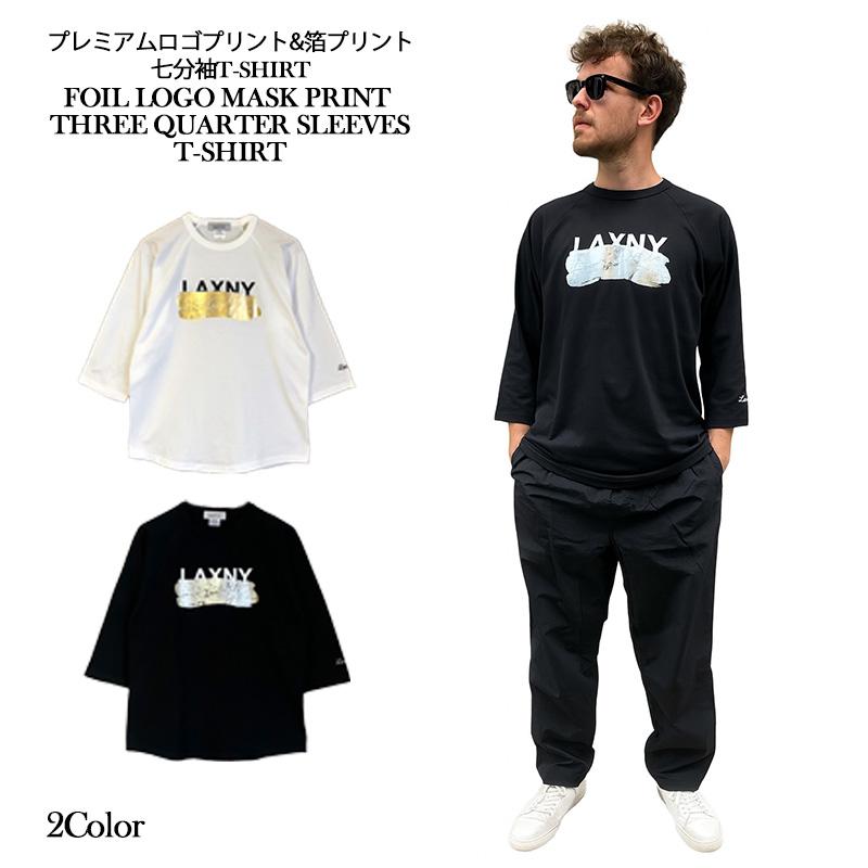 LAXNYロゴ消し 箔プリント ラグラン七分袖Tシャツ メンズ レディース