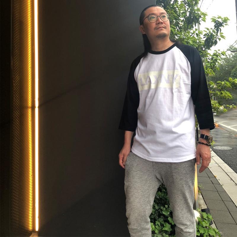 ボックスロゴプリント ラグラン七分袖Tシャツ 袖切り替え 七分袖