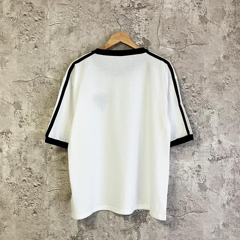 袖ライン 五分袖Tシャツ トリムTシャツ ハートロゴ刺繍 半袖