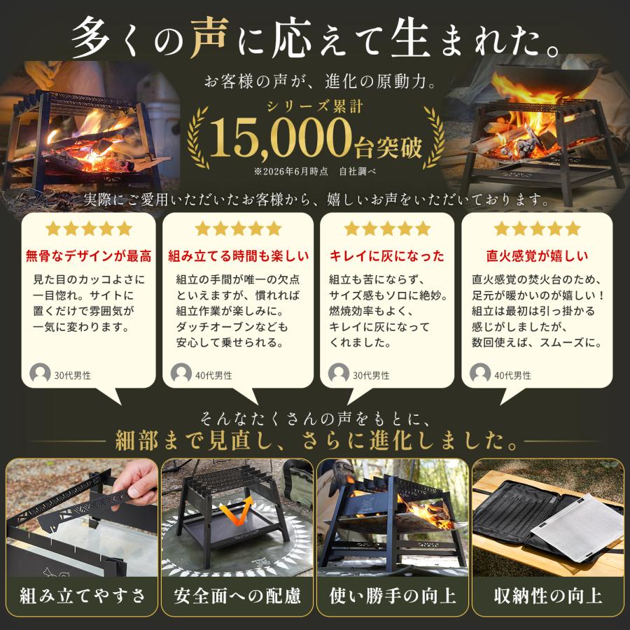 FUTURE FOX 焚き火台 櫓 ソロ コンパクト 無骨 焚火台 鉄製 収納袋付属