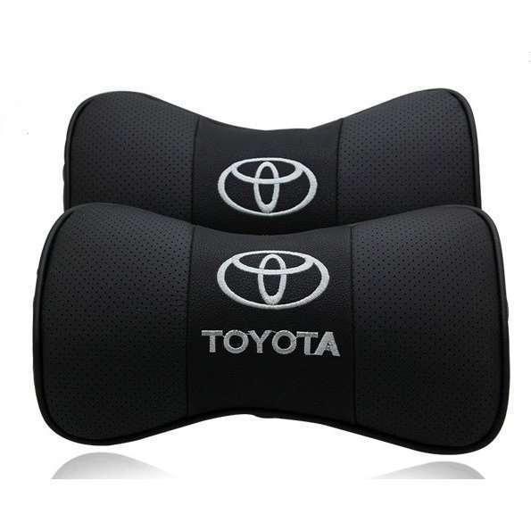トヨタ用☆2個セット 車載 クッション ネックパッド 本革 ロゴ入り