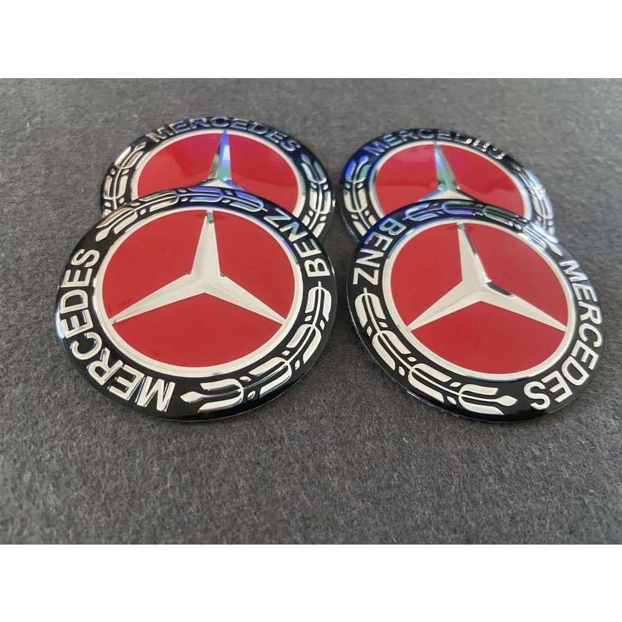 送料無料　411★メルセデスベンツ MercedesBenz用★4個セット ホイール キャップシール 約直径56.5mm  ホイールセンター ロゴあり レッド｜lazosourire｜02