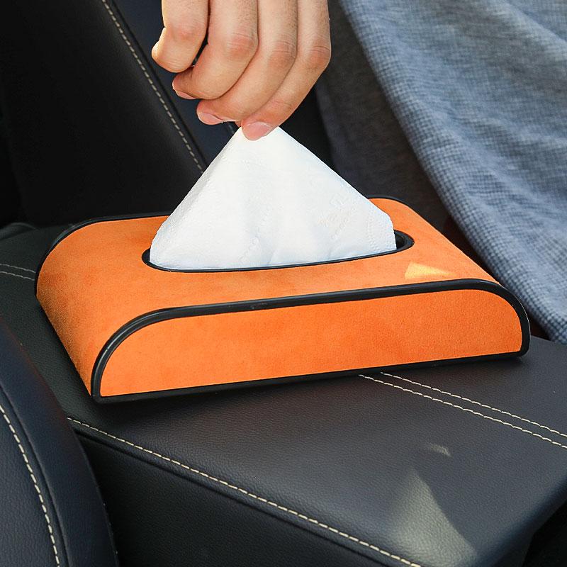 ◇汎用◇オレンジ◇車用ティッシュボックス 高級ティッシュケース 車内