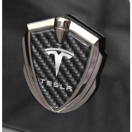 ◇テスラ TESLA◇シルバー◇ステッカー 車ロゴ エンブレム 3D立体 金属