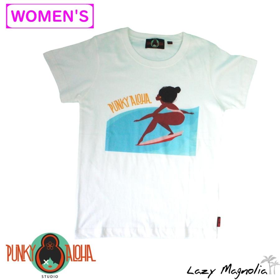 Tシャツ レディース 半袖 クルーネック 白 プリント カットソー ハワイ サーフィン パンキーアロハ Punky Aloha ホワイト プリントtシャツ Org 2pa2st034 Lazy Magnolia 通販 Yahoo ショッピング