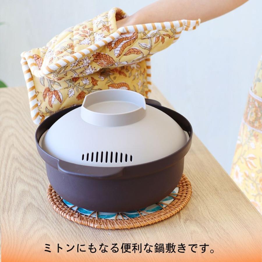 鍋敷き 鍋つかみ 兼用 ミトン おしゃれ 北欧 花柄 布製 四角 かわいい