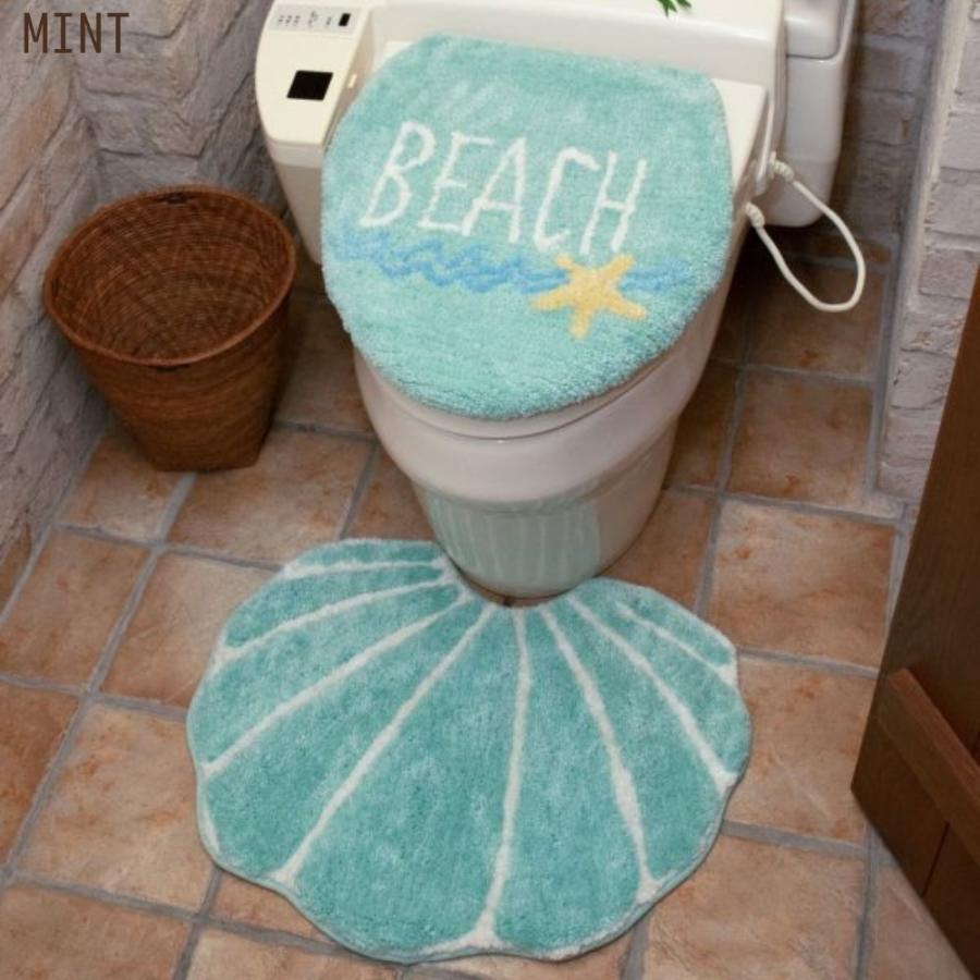 新品タグ付き♪ トイレカバー 2点 セット アロハ ハワイアントイレセットミント Kahiko ハワイアン トイレマット フタカバー セット 2点 ミント ブルー